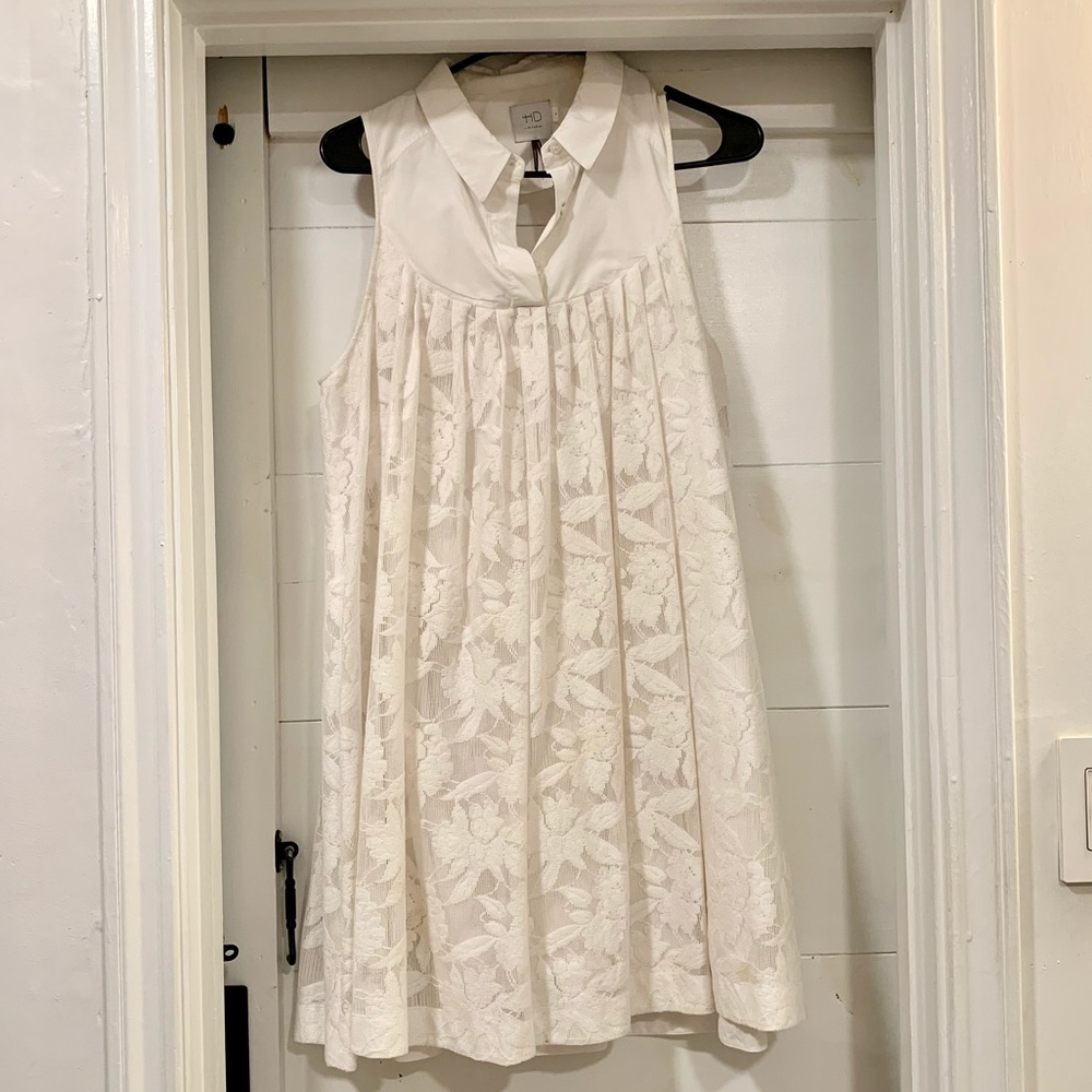 Anthropologie White Collar Dress M - Picture 4 of 7